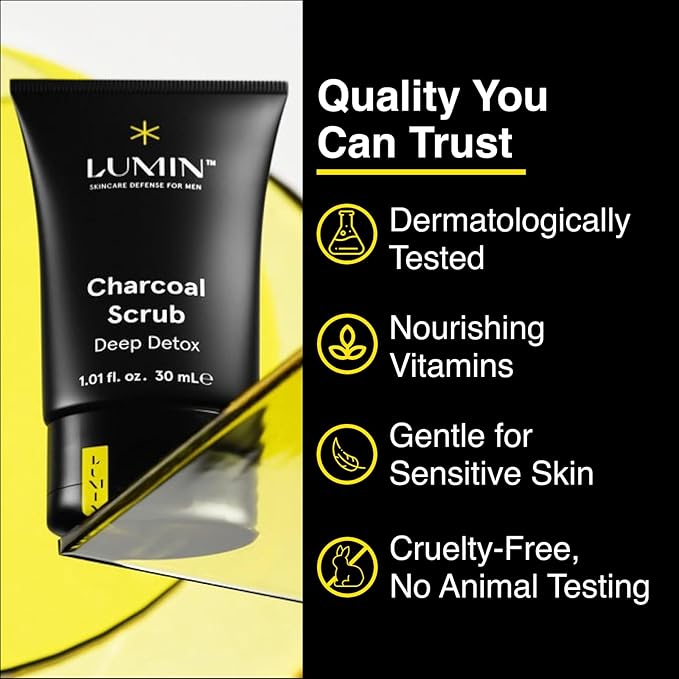 Lumin - Charcoal Scrub Deep Detox for Men - Face Cleanser for Men, Pre Shave Scrub, A Charcoal Face Exfoliator That Refreshes & Rejuvenates The Skin, Suitable for all skin types, 30ml, 2-Pack