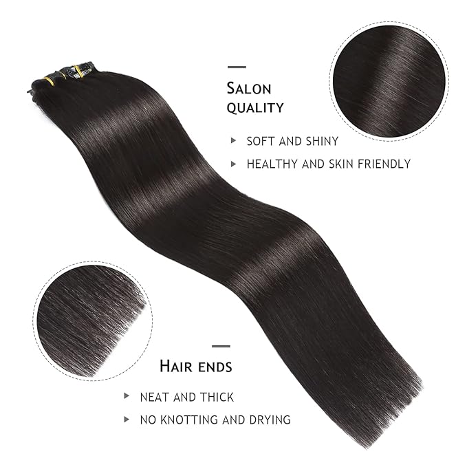 YILITE Off Black Clip in Hair Extensions Real Human Hair 14 Inch 110g 8pcs Hair Extensions Real Human Hair Natural Silky Double Weft Hair Extensions Clip ins (14inch #1B Off Black)