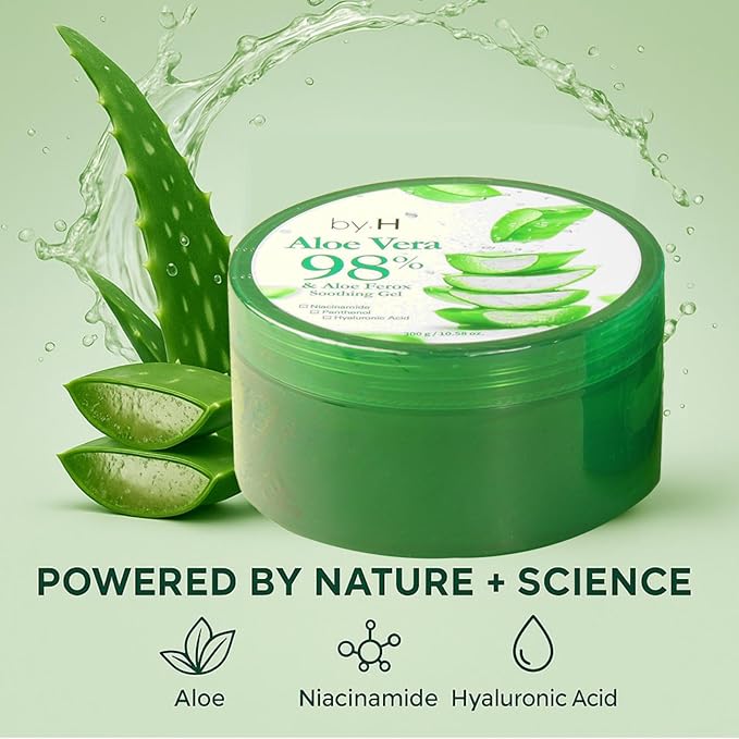 by.H Organic Aloe Vera Gel for Skin & Body - Large Jar Home Natural Moisturizer for Skin and Sunburn, Effective After Sun, Non-Greasy Formula [Made in Korea] (Jar, 1 Count)
