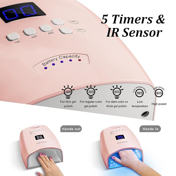 Rechargeable UV LED Nail Lamp, 66W Professional Led Nail Night for Gel Nails, Cordless Nail Lamps for Gel Polish, Gel Polish Nail Dryer, Portable UV Nail Lamp (Pink)