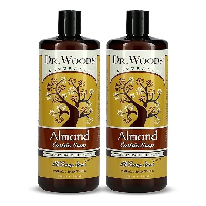 Dr. Woods Almond Liquid Castile Soap - Castile Soap with Pure Almond Oil, Body Wash for Men and Women, Organic Shea Butter, Natural Cleaner for Face, Hands, and Body - 32 Fl Oz, Pack of 2