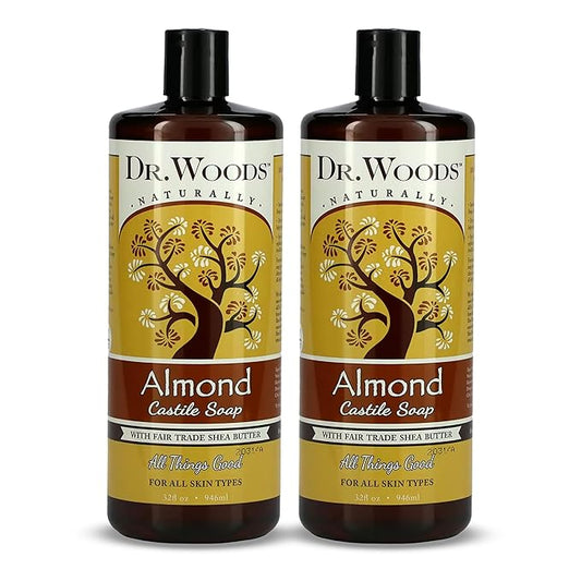 Dr. Woods Almond Liquid Castile Soap - Castile Soap with Pure Almond Oil, Body Wash for Men and Women, Organic Shea Butter, Natural Cleaner for Face, Hands, and Body - 32 Fl Oz, Pack of 2