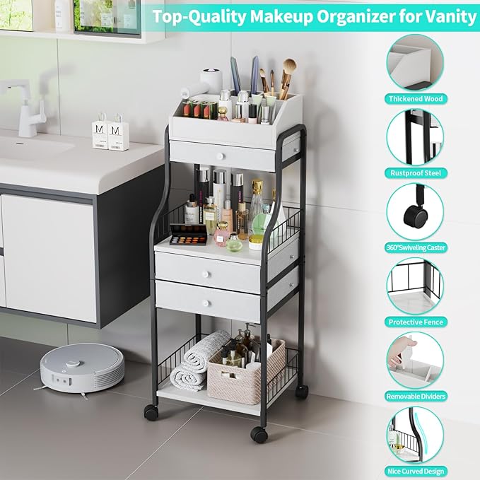 HapiRm Floor Makeup Organizer Storage - Vanity Skincare Make Up Organizers and Storage with Drawers, Cosmetics Display Cases Holder for Skin Care Nail Polish Perfume Makeup Brush