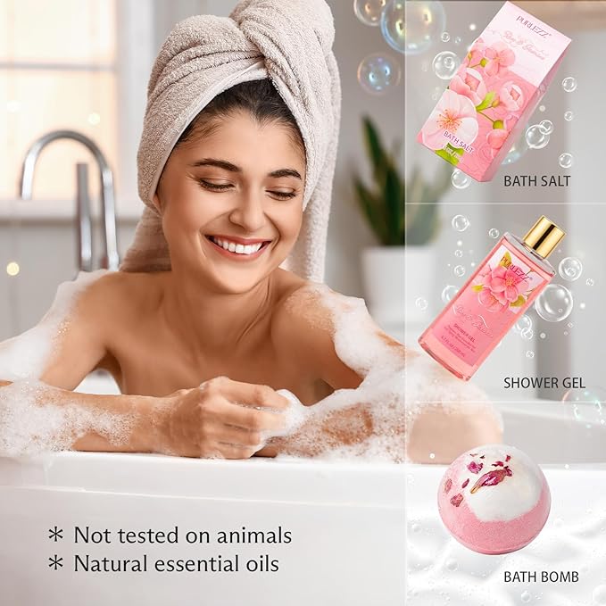 Rose & Jasmine Floral Luxury Bath & Body Gifts - Spa Basket with Body Lotion, Soy Candle - Home Bath Gift Set for Women