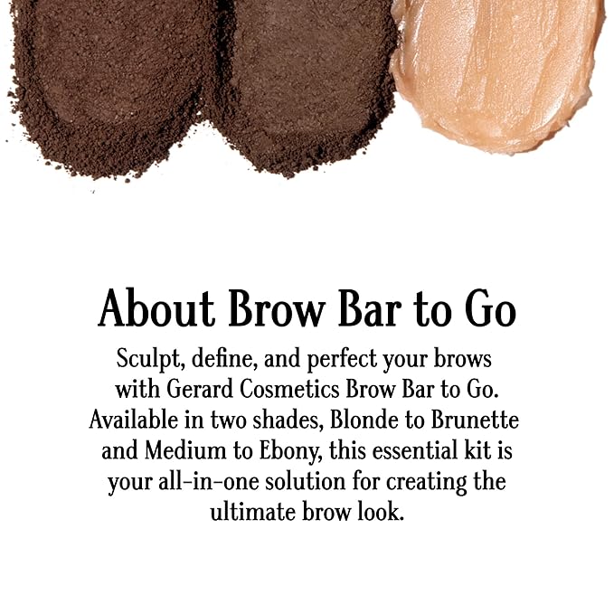 Brow Bar To Go by Gerard Cosmetics (Medium to Ebony), Eyebrow Trio Kit with Brow Powder, Brow Wax, and Angled Brush, Eyebrow Powder Dark Brown, Cruelty Free & Made in the USA