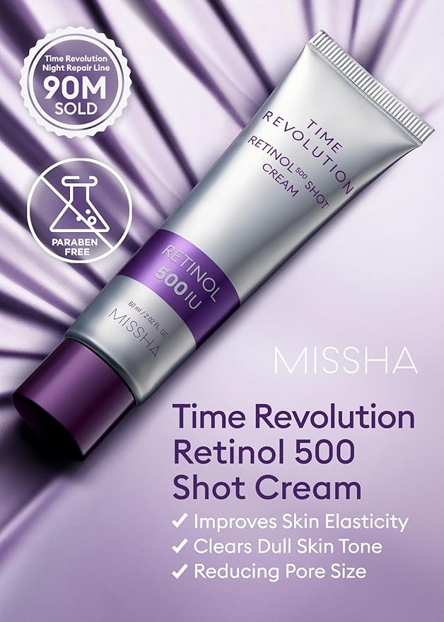 MISSHA Time Revolution Night Repair Retinol 500 Shot Cream 2.02 Fl oz - Advanced Korean Retinol Cream for Face, Skin Barrier Strengthening, Improved Elasticity & Radiance, Mother's Day gifts