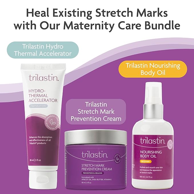 TriLASTIN Belly Oil (3.4oz) | Vitamin-Infused Stretch Mark Oil | Belly Oil for Expecting Mothers | Serum for Scars and Stretch Marks | Body Oil | Paraben-Free and Hypoallergenic