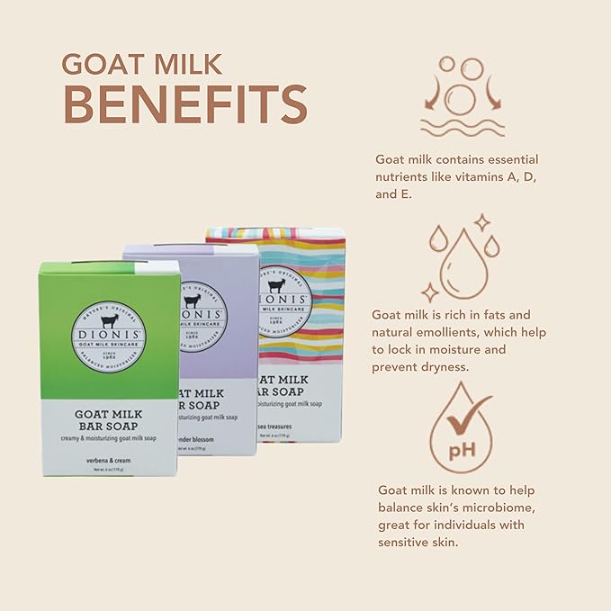 Dionis Goat Milk Skincare Bar Hand Soap, Shea Butter & Olive Oil Nourish, Moisturize, & Restore, For All Skin Types, Non Greasy, No Residue, Fresh & Floral Scents, Bundle Of 3 Moisturizing Bars