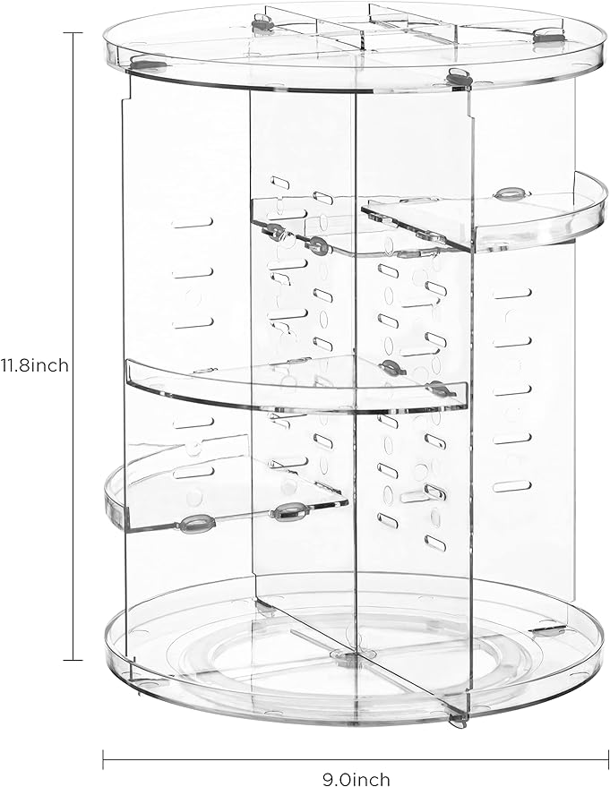 HBlife 360 Rotating Makeup Organizer Adjustable Carousel Large Capacity Revolving Perfume Organizer Skincare Organizers Cosmetic Storage Spinning Holder for Vanity, Clear