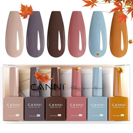 CANNI 6 Colors 9 ML Hema-Free Brown Gel Nail Polish Set, Dark Chocolate Brown Gel Polish Kit Fall Light Brown Colors, Soak Off LED Nail Gel Manicure Kit DIY at Home Salon Gifts