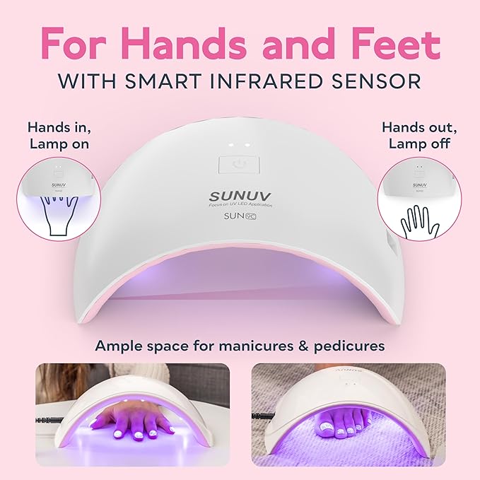 SUNUV LED UV Light for Nails, UV Dryer for Gel Polish Nail Lamp with Sensor 2 Timers SUN9C White Gift for Women Girls