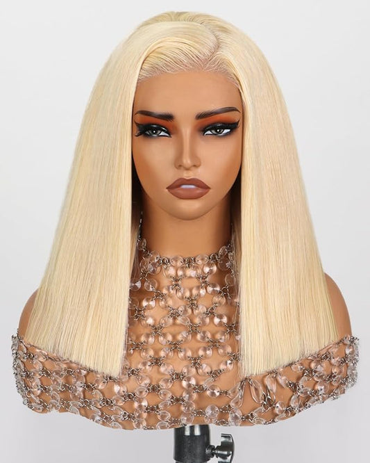 Arabella 5x6 Ready to Go Glueless Wigs Human Hair 210% Density 613 Blonde Bob Wig Human Hair 613 Lace Front Bob Wig Human Hair Pre-Cut Lace Glueless Wigs Human Hair (10inch, 5x6 Glueless Bob)