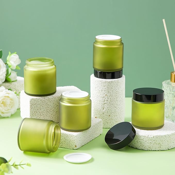Norme 64 Pcs 4 oz Glass Jars with Lids Leakproof Round Airtight Empty Cosmetic Jars with Inner Liners Lid for Storing Lotions Powder Ointments Candle Making (Pea Green)