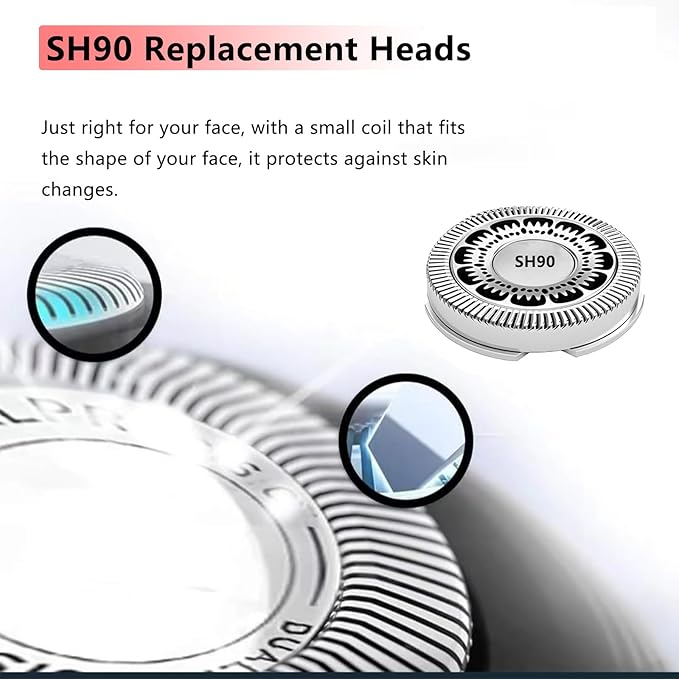 SH90 Replacement Rotary Heads Compatible with Philips Norelco 9000 Replacement Blades, for Norelco Series S9000 Prestige(S9xxx) 8000(S8xxx) Electric Razor Shaver, Upgrade SH90 Replacement Blades