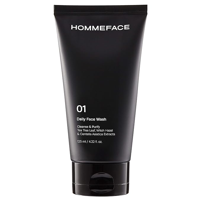 HommeFace Daily Face Wash for Men, 4.22 Fl. Oz. Gentle Facial Cleanser for Deep Cleansing & Purifying with Collagen, Witch Hazel & Cica Extracts, Vegan