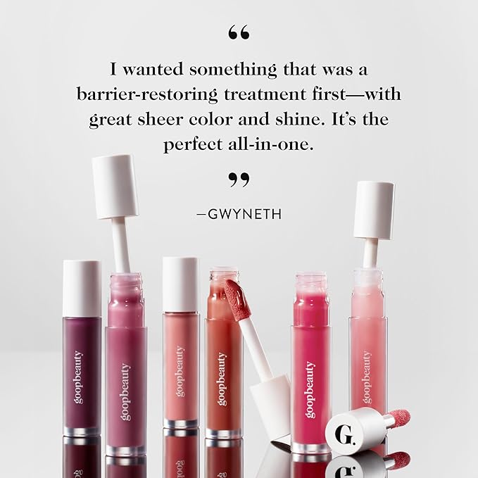 goop Beauty Hydra-Barrier Gel Gloss | Hydrating Lip Gloss to Moisturize & Plump Lips | Hyaluronic Acid & Vitamin E | Glaze - Palest Clear Pink | 0.13 oz
