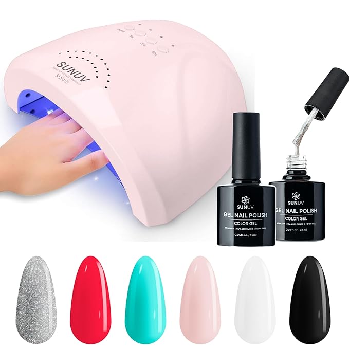SUNUV 48W UV Light for Nails - SUNone Pink Hema-Free Gel Polish Kit, 6 Color Set