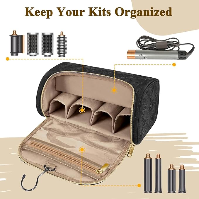 Mancro Travel Storage Case Organizer fit for Dyson Airwrap, Hair Dryer, 4 Curling Barrels, 2 Smoothing Brushes, Volumizing Brush, Lightweight Travel Carrying Case for Hair Curler Accessories, Black