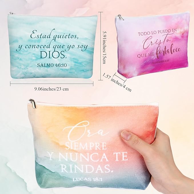 10Pcs Christian Gifts for Women Religious Cosmetic Bags Inspirational Bible Verse Pencil Pouch Canvas Makeup Bags Bulk with Zipper for Mother Sister Church Favors