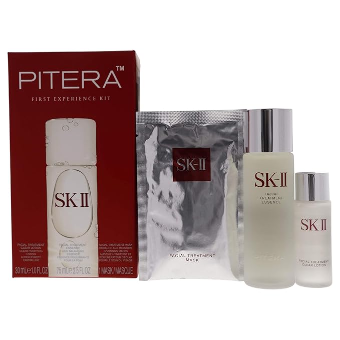 SK-II Pitera First Experience for Unisex 3 Piece Kit (2.5 Ounce Facial Treatment Essence + 1 Ounce Facial Treatment Clear Lotion + 1 Count Facial Treatment Mask)
