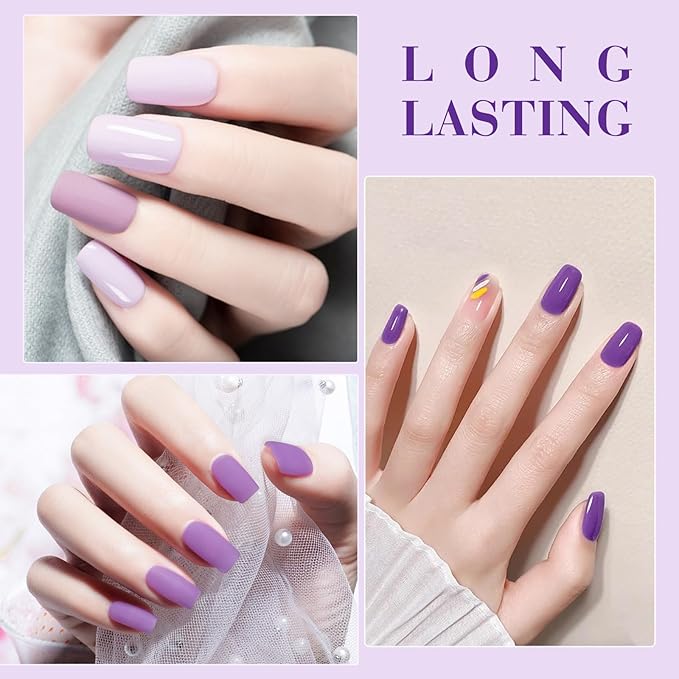 CANNI Purple Gel Polish Set, 6 Colors 9ML Violets Dark Purple Summer Pastel Pink Soak Off UV LED Nail Kit DIY Art Manicure Home Salon