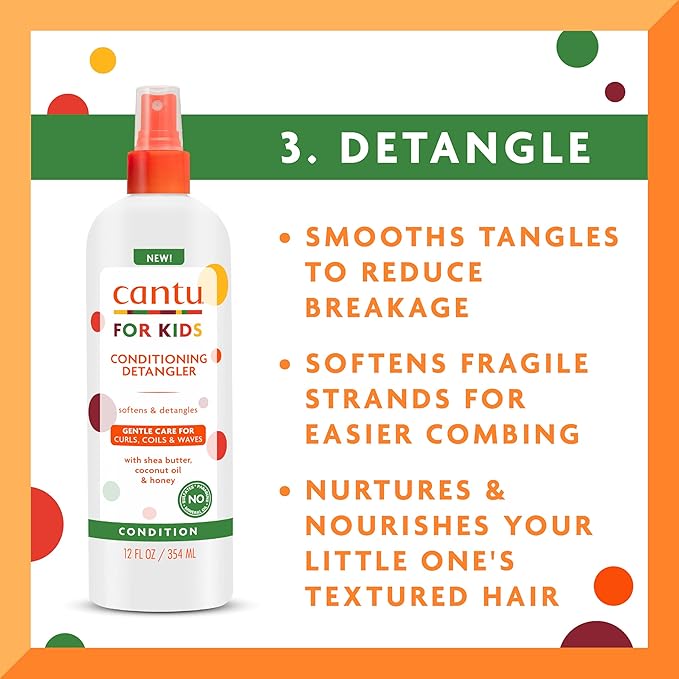 Cantu Care for Kids Haircare Regimen Set with Large Size Shampoo + Conditioner + Detangler + Leave-In Conditioner (Pack of 4)