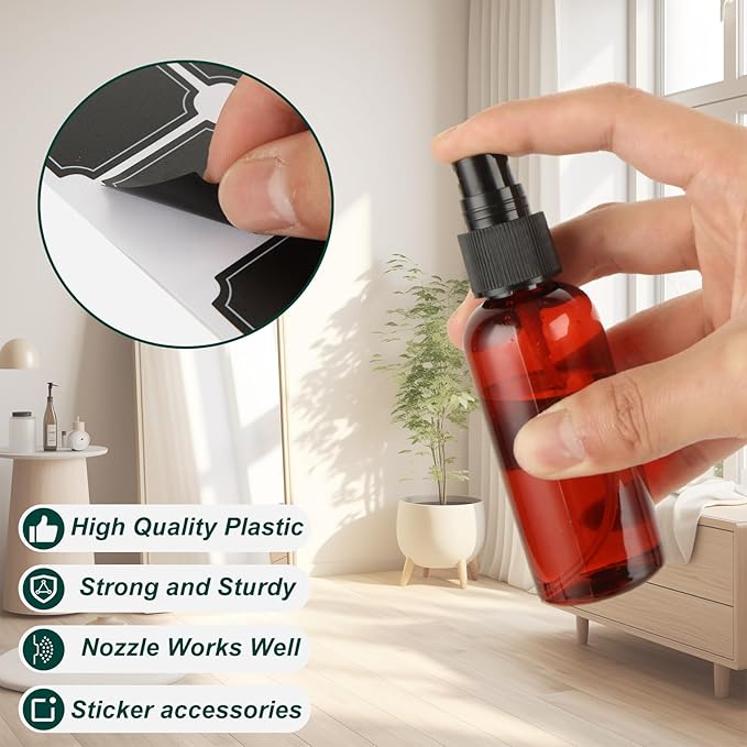 2oz Small Spray Bottle, 60 Pcs Plastic Spray Bottles Fine Mist Mini Spray Bottles Refillable Liquid Containers with Labels and 5 Funnel for Plants Cleaning Solutions, Essential Oils, Colognes, Travel