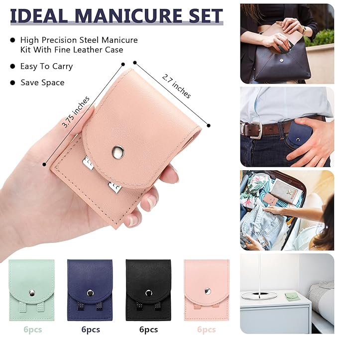 Lasnten 24 Set Manicure Set Bulk Nail Clippers Grooming Nail Kit Stainless Steel Professional Pedicure Kit Pedicure Tools with Travel Case Gifts for Men Women Personal(4 in 1,Fresh Colors)