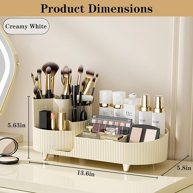 360° Rotating Vanity Makeup Organizer with Brush Holder, Large Spinning Cosmetic Storage for Skincare, Perfumes and Lotions