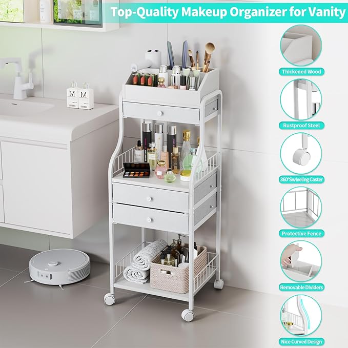 HapiRm Floor Makeup Organizer Storage - Vanity Skincare Make Up Organizers and Storage with Drawers, Cosmetics Display Cases Holder for Skin Care Nail Polish Perfume Makeup Brush
