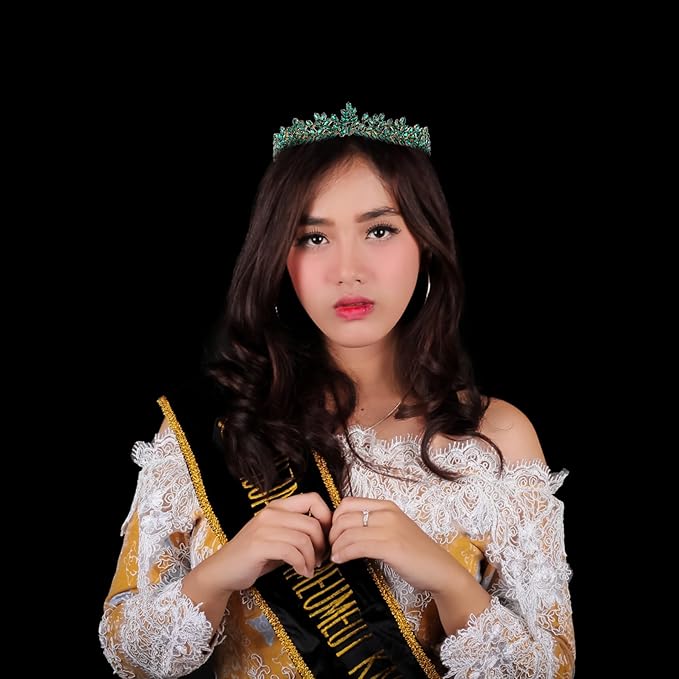 Women's Tiara, Crown for Henna Wedding Party | Glitter Hair Accessories for Bridal Birthday Pageant Prom Halloween Costume Christmas, Princess Crowns | Dream Design - Green Gold