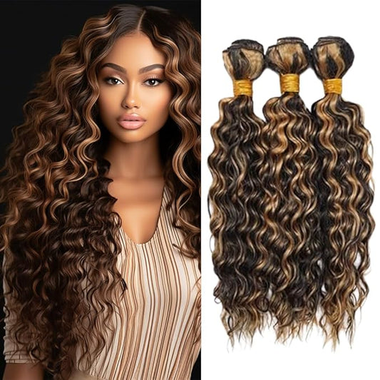 Ombre Human Hair P1B/27 Loose Deep Wave Bundles Two Tone Black Mixed With Honey Blonde Bundles Highlight Brazilian Human Hair Weave Wet and Wavy for Black Women 24 26 28 Inch