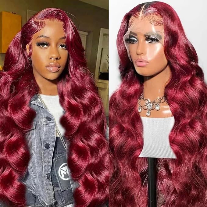 30 Inch 99J Burgundy Lace Front Wigs Human Hair Red Wig Body Wave Lace Front Wigs Human Hair 13x6 HD Lace Front Wigs Human Hair Wigs for Black Women Glueless Wigs Human Hair 180% Density