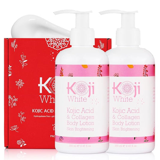 Koji White Kojic Acid & Collagen Body Lotion, Women Gifts Set for Skin Brightening with Arbutin, Glowing Skin, Moisturizer & Radiant Complexion, Uneven Skin Tone - Vegan, 8.45 Fl Oz (2 Packs)