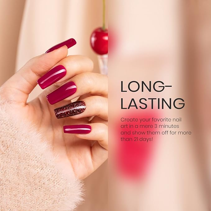 Beetles Gel Nail Polish Set- Burgundy Glitter Gel Polish Green Blue Red Nail Polish Intimate Atmosphere Collection U v Soak Off Nail Lamp Base Top Coat Gifts for Women