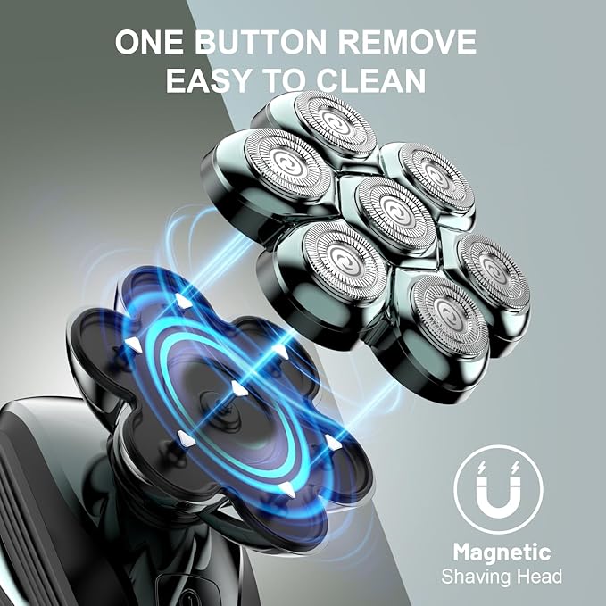 Head Shavers for Bald Men, Detachable Head Shaver, IPX7 Waterproof Wet Dry Bald Head Shavers, 7D LED Display Electric Rechargeable Head Shaving Kit with Type-C Charge