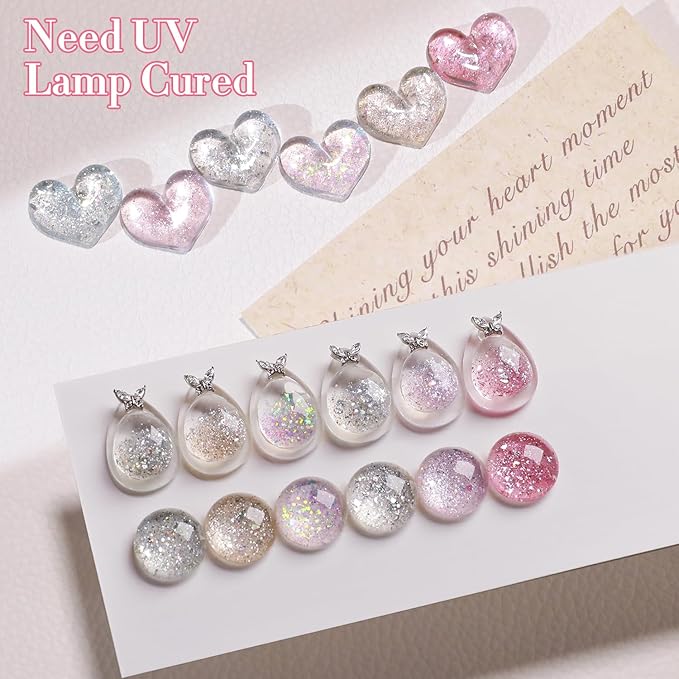 Double Rhythm 0.5 Oz Glitter Gel Polish Set of 6 Color with Display Board 15 ml Full Size Kit Shimmer Reflective Sparkle Soak Off Manicure Salon DIY at Home (Gold Silver Light Pink Rose-T6-35)