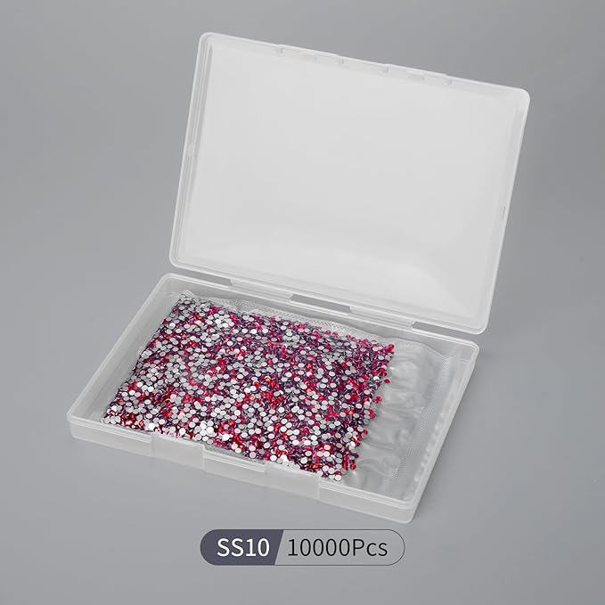 10000PCS Red Rhinestones Bulk, Flat Back Crystal Glass Stone Round Gems,SS10, 2.7-2.9mm