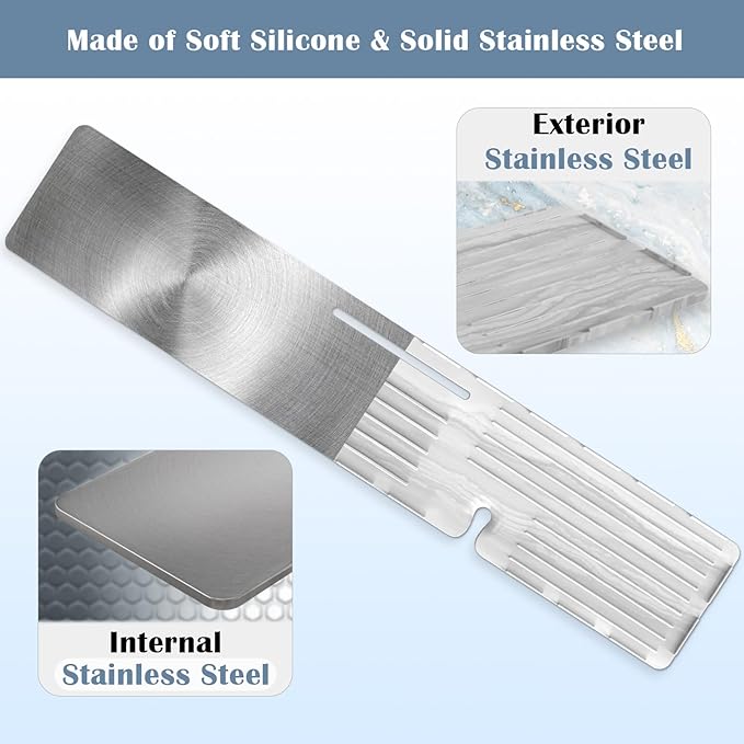 Luxury Bathtub Caddy Tray, Made of Stainless Steel and Silicone, Waterproof, Anti-Bending, Solid Bath Tray for Tub, Ideal Gift for Woman and Man Relaxing, 35.4×6.7 inches