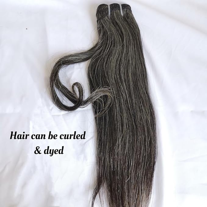 Raw Unprocessed Gray Hair Human Hair Bundles Natural Grey Hair Real One Donor Salt And Pepper Virgin Hair Weave (14" 16")