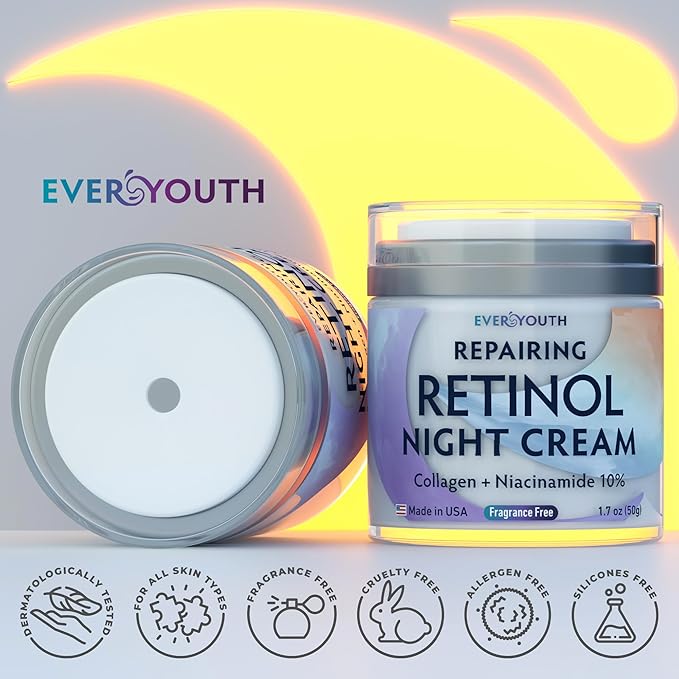 Night Cream Face Moisturizer for Women with Retinol, Collagen, Niacinamide, Anti Aging Overnight Face Mask, Made in USA, Niacinamide Serum Facial Moisturizer Anti Wrinkle Cream for Women, 1.7oz