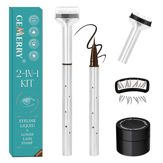 Lower Lash Stamp Bottom Eyelash Stamp with Ink Waterproof& Long Lasting 2 in 1 Kit Quick Eye Makeup Tool DIY at Home(Brown)