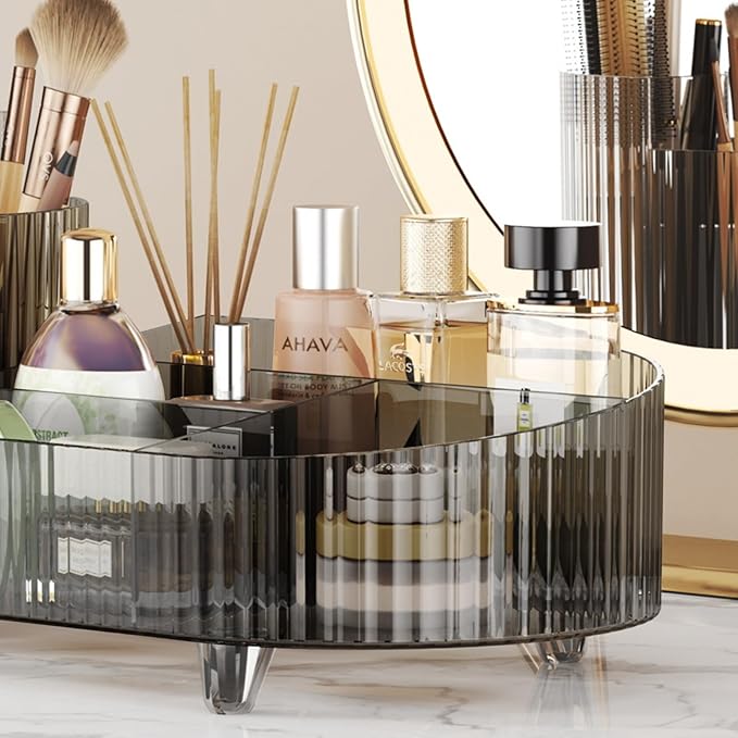 Rotating makeup organizer,Large Capacity Cosmetic Display Case, easy to hold all of your makeup products, at least 20 makeup brushes/eyeliner,10 lipsticks,8 skincare products(Crystal Black)
