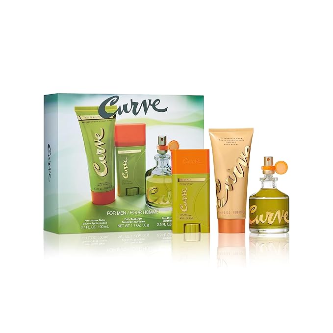 Curve Men's Cologne Fragrance Set, Deodorant, Aftershave Balm & Cologne, Spicy Wood Magnetic Scent, Father's Day 3 Piece Gift Set