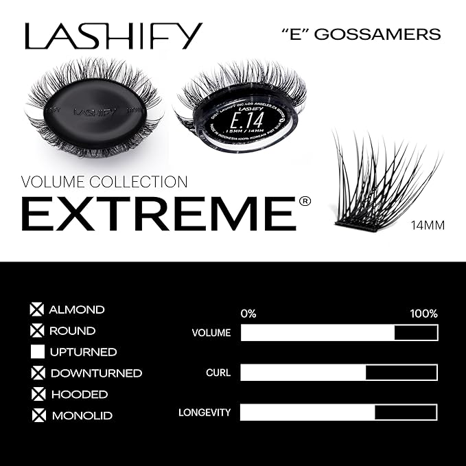 Lashify Extreme 14mm Gossamer DIY Eyelash Extensions Refill, Black, Easy False Lashes To Add Tremendous Volume