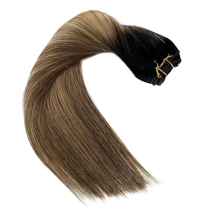 Sew In Real Humana Hair Extensions, Ombre Brown & Blonde Balayage Wefts - 22 Inch, 120G Hand-Tied Human Hair Bundles