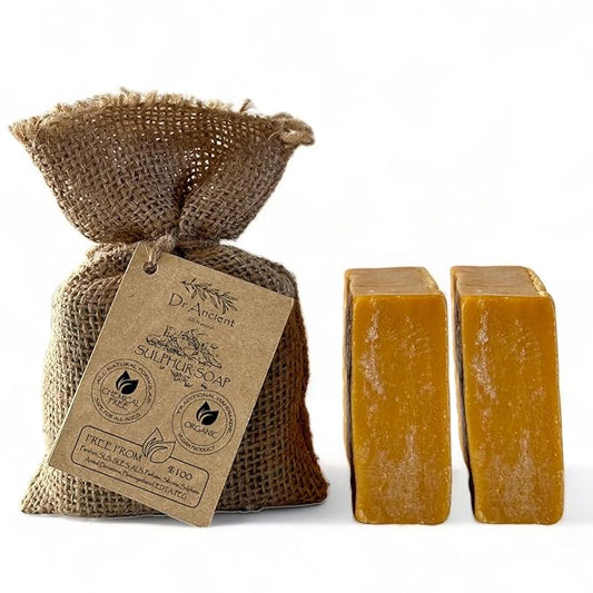Sulphur Soap Bar Organic Natural Vegan Traditional Handmade Antique - Antibacterial, Effective For Acne - Absolutely No Chemicals! Pure Natural Soap! 5 Ounce (Pack of 2)