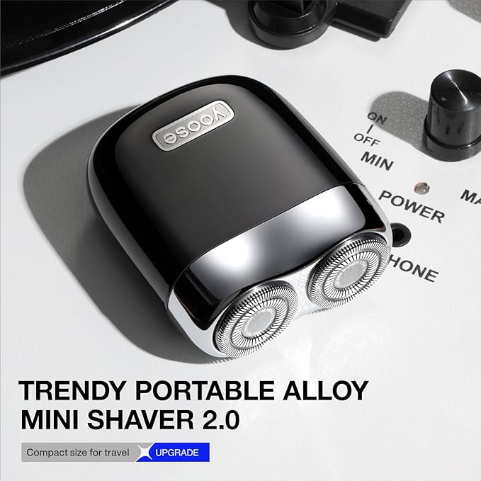 yoose Mini Electric Shaver, Alloy Portable Travel Shavers, Cordless Shaving, USB-C Rechargeable Electric Razor for Men, Dry Shave, IPX7 Waterproof, Detachable Head, Easy Cleaning, Black