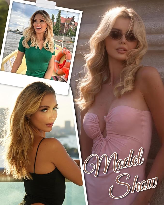 PANEWAY Hair Topper 16Inch Hair Toppers For Women Wavy Curly Ombre Blonde With Dark Root Clip In Hair Topper Add Hair Volume Synthetic Wiglets Hair Pieces For Women