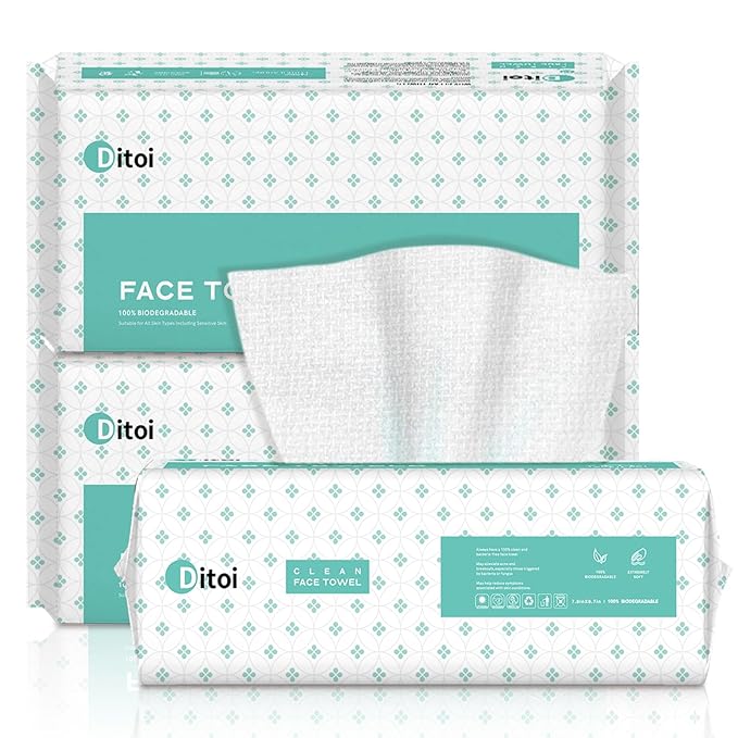 Disposable Face Towels,Ultra Soft &Thick Facial Cloths for Makeup Removal & Skincare,Vscose Fiber Face Wipes Dry for Daily Cleansing,180 Count,Eco-Friendly
